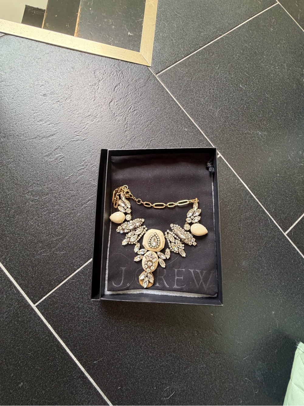 J. Crew Gold-Tone Crystal and Cream Pendant Necklace